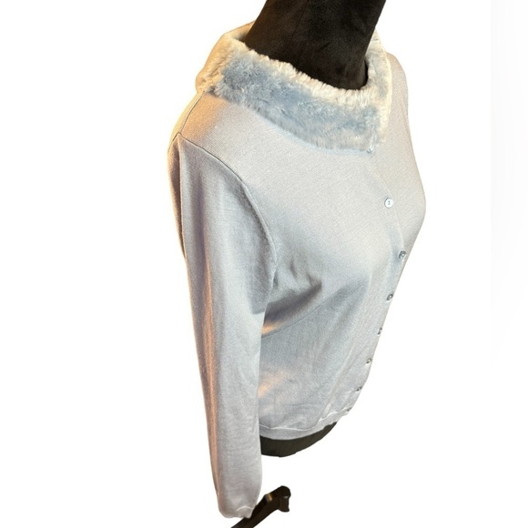 Silx by August Silk Blue Faux Fur Cardigan Women's Size Large - Picture 3 of 9